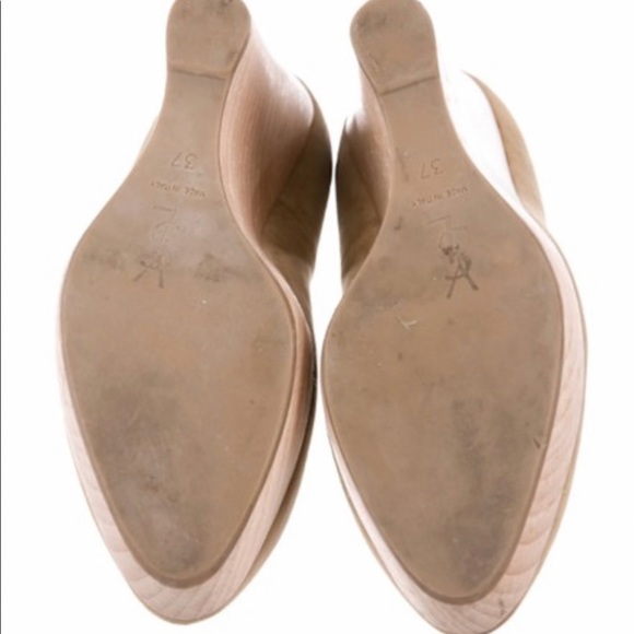Saint Laurent Camel Suede “ Maryna Wedge” Size 37 fits like a 6.5 - Picture 15 of 16
